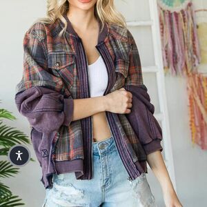 Olí & Hali Plaid Oversized Distressed lightweight Jacket